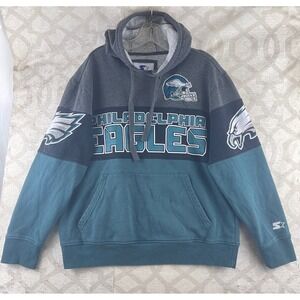 Starter Philadelphia Eagles NFL Colorblock Hoodie Mens Large Grey Green Pullover